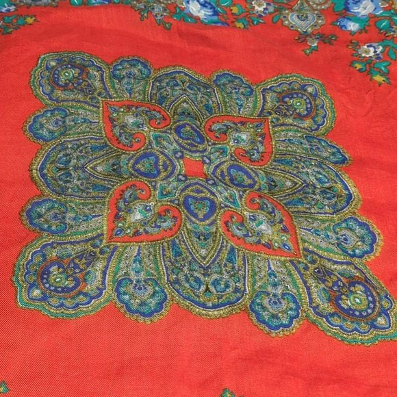 Red with blue and green Paisley floral scarf - Picture 2 of 3